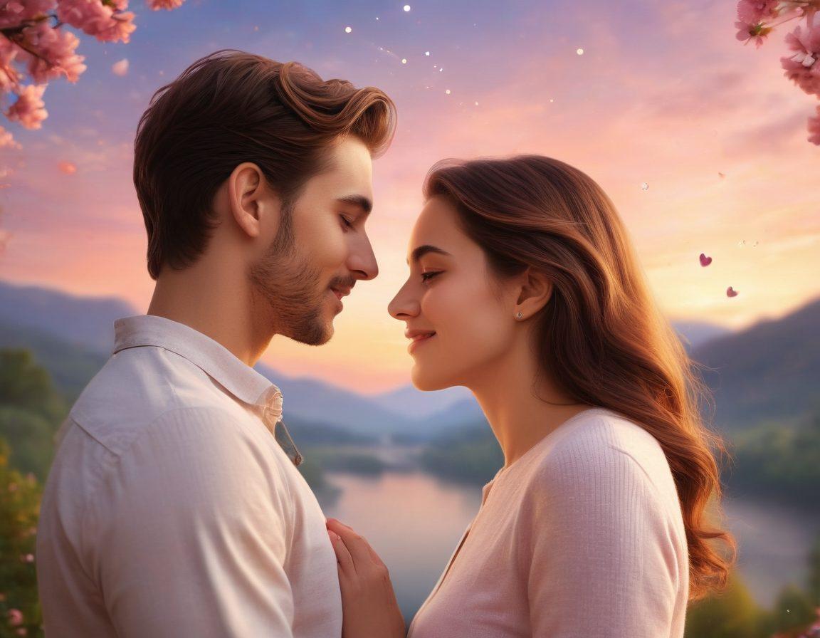 A romantic scene depicting a couple at various stages of their relationship, from a shy first date to an intimate moment of laughter and whispers under a starlit sky. Include symbols of love and growth, like blossoming flowers and intertwined hearts. Capture the evolution of their connection through soft, warm colors and tender expressions. Focus on creating an atmosphere of trust and deeper understanding. super-realistic. warm pastel colors. dreamy background.